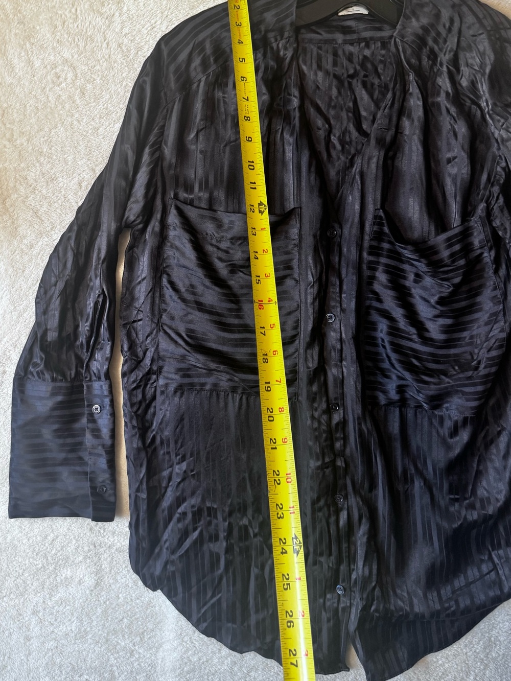 Aritzia Wilfred Zelie Silk Satin Stripe Shirt V Black Buttons Blouse Long Sleeve - Picture 16 of 16
